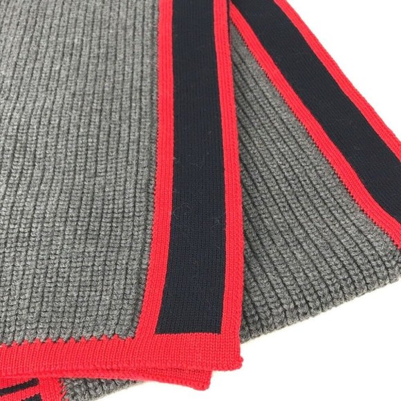 Auth LOUIS VUITTON M71255 Echarpes LV generation Scarf wool gray/Red - Picture 6 of 9